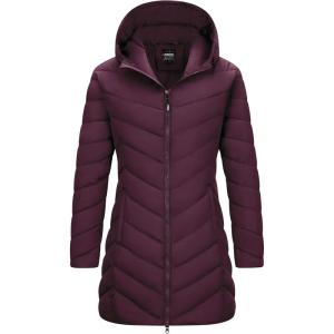 Outdoor Ventures Women’s Long Hooded Lightweight Puffer Coat Quilted Insulated Winter Jacket(Wine)
