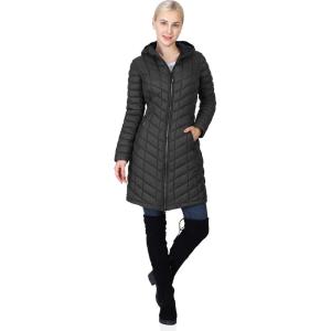 Outdoor Ventures Women’s Maryan Hooded Ultra Lightweight Warm Thermolite Long Puffer Coat(Black New(matte)-avg.36″ Long Length)