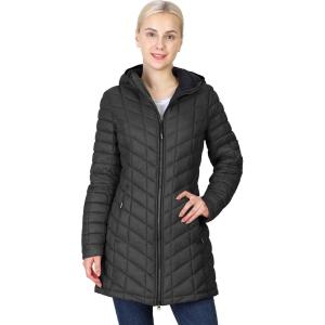 Outdoor Ventures Women’s Maryan Hooded Ultra Lightweight Warm Thermolite Long Puffer Coat(Black(matte)-avg.32″ Mid Length)
