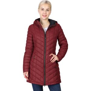 Outdoor Ventures Women’s Maryan Hooded Ultra Lightweight Warm Thermolite Long Puffer Coat(Burgundy(matte)-avg.32″ Mid Length)
