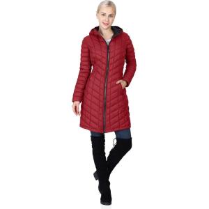 Outdoor Ventures Women’s Maryan Hooded Ultra Lightweight Warm Thermolite Long Puffer Coat(Burgundy(matte)-avg.36″ Long Length)