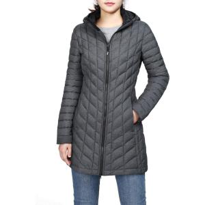 Outdoor Ventures Women’s Maryan Hooded Ultra Lightweight Warm Thermolite Long Puffer Coat(Dark Grey Marl(matte)-avg.32″ Mid Length)