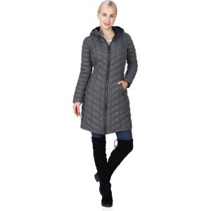 Outdoor Ventures Women’s Maryan Hooded Ultra Lightweight Warm Thermolite Long Puffer Coat(Dark Grey-avg.36″ Long Length)