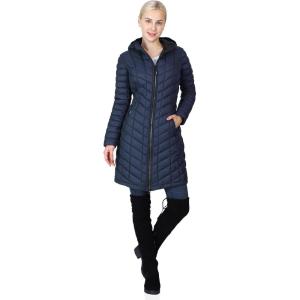 Outdoor Ventures Women’s Maryan Hooded Ultra Lightweight Warm Thermolite Long Puffer Coat(Navy(matte)-avg.36″ Long Length)