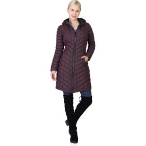Outdoor Ventures Women’s Maryan Hooded Ultra Lightweight Warm Thermolite Long Puffer Coat(Purple-avg.36″ Long Length)