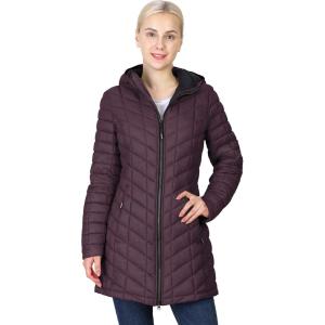 Outdoor Ventures Women’s Maryan Hooded Ultra Lightweight Warm Thermolite Long Puffer Coat(Purple(matte)-avg.32″ Mid Length)