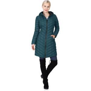 Outdoor Ventures Women’s Maryan Hooded Ultra Lightweight Warm Thermolite Long Puffer Coat(Teal(matte)-avg.36″ Long Length)