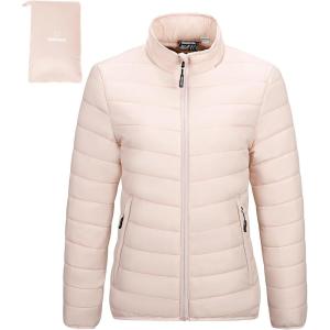 Outdoor Ventures Women’s Packable Full-Zip Short Puffer Jacket Insulated Quilted Warm Lightweight Winter Coat(Pink(fold in Pocket))