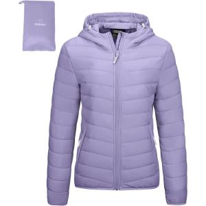Outdoor Ventures Women’s Packable Lightweight Full-Zip Puffer Jacket with Hood Quilted Winter Coat(Lavender(fold in Pocket))