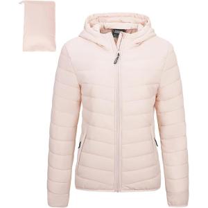 Outdoor Ventures Women’s Packable Lightweight Full-Zip Puffer Jacket with Hood Quilted Winter Coat(Pink(fold in Pocket))