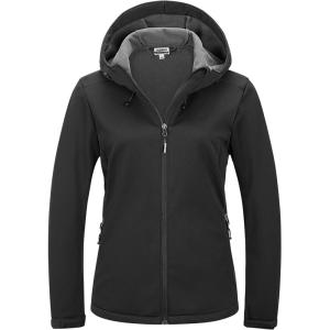 Outdoor Ventures Women’s Softshell Jacket Waterproof Warm Fleece Lined Lightweight Windproof Hooded Insulated Windbreaker(Black)