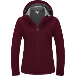 Outdoor Ventures Women’s Softshell Jacket Waterproof Warm Fleece Lined Lightweight Windproof Hooded Insulated Windbreaker(Wine Red)