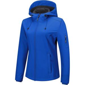 Outdoor Ventures Women’s Softshell Jacket with Hood Fleece Lined Warm Lightweight Waterproof Insulated Windbreaker(Klein Blue)