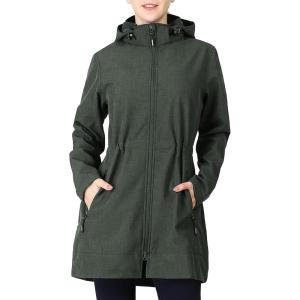 Outdoor Ventures Women’s Softshell Jacket with Removable Hood Fleece Lined Windbreaker Insulated Long Warm Rain Jacket(Dark Green Heather)