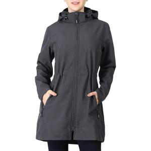 Outdoor Ventures Women’s Softshell Jacket with Removable Hood Fleece Lined Windbreaker Insulated Long Warm Rain Jacket(Dark Grey Heather)