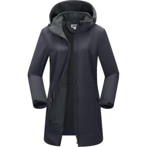 Outdoor Ventures Women’s Softshell Jacket with Removable Hood Fleece Lined Windbreaker Insulated Long Warm Rain Jacket(Grey)