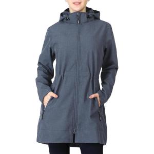 Outdoor Ventures Women’s Softshell Jacket with Removable Hood Fleece Lined Windbreaker Insulated Long Warm Rain Jacket(Grey Blue Heather)