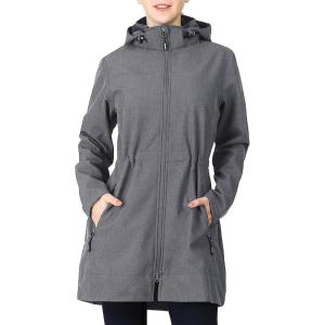 Outdoor Ventures Women’s Softshell Jacket with Removable Hood Fleece Lined Windbreaker Insulated Long Warm Rain Jacket(Mid Grey)