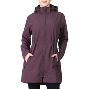 Outdoor Ventures Women’s Softshell Jacket with Removable Hood Fleece Lined Windbreaker Insulated Long Warm Rain Jacket(Purplish Red Heather)