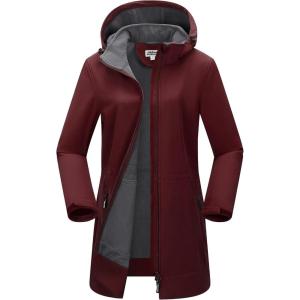 Outdoor Ventures Women’s Softshell Jacket with Removable Hood Fleece Lined Windbreaker Insulated Long Warm Rain Jacket(Wine)