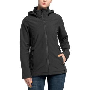 Outdoor Ventures Women’s Softshell Jacket with Removable Hood, Insulated Windbreaker Waterproof Warm Fleece Lined Coat(Dimgrey Melange)