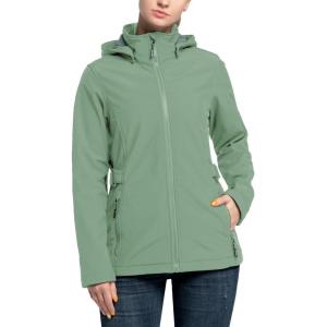 Outdoor Ventures Women’s Softshell Jacket with Removable Hood, Insulated Windbreaker Waterproof Warm Fleece Lined Coat(Light Green)