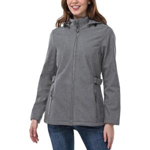 Outdoor Ventures Women’s Softshell Jacket with Removable Hood, Insulated Windbreaker Waterproof Warm Fleece Lined Coat(Light Grey Heather)
