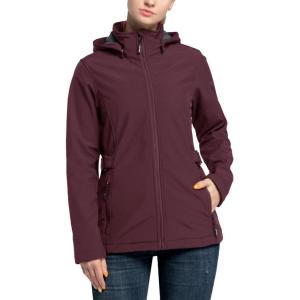 Outdoor Ventures Women’s Softshell Jacket with Removable Hood, Insulated Windbreaker Waterproof Warm Fleece Lined Coat(Wine)