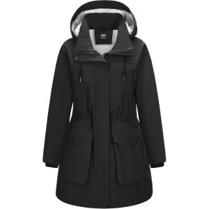 Outdoor Ventures Women’s Waterproof Fleece Lined Winter Coat Parka Removable Hood Warm Long Insulated Thicken Puffer Jacket(Black)