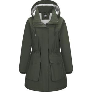 Outdoor Ventures Women’s Waterproof Fleece Lined Winter Coat Parka Removable Hood Warm Long Insulated Thicken Puffer Jacket(Greenish Brown)