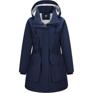 Outdoor Ventures Women’s Waterproof Fleece Lined Winter Coat Parka Removable Hood Warm Long Insulated Thicken Puffer Jacket(Navy)