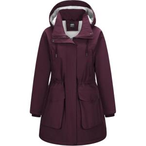Outdoor Ventures Women’s Waterproof Fleece Lined Winter Coat Parka Removable Hood Warm Long Insulated Thicken Puffer Jacket(Wine)