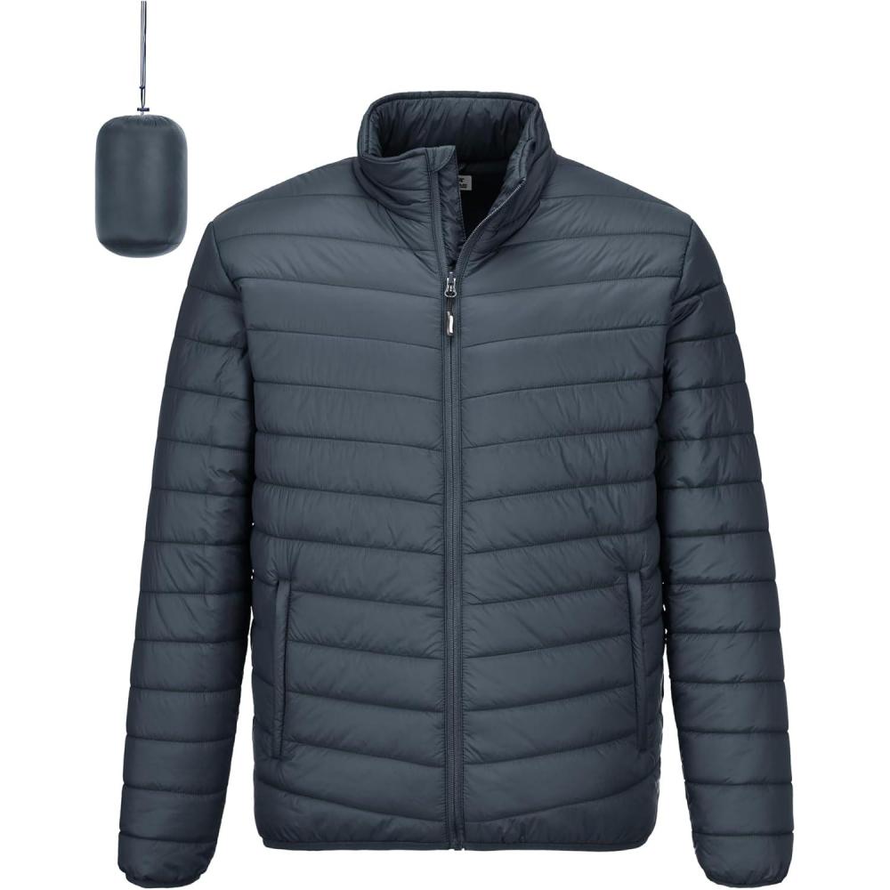 imageOutdoor Ventures Mens Lightweight Packable Puffer Winter Jacket Insulated Puffy Coat for Snow Ski Hiking TravelDark Greyfold in Pocket Or Bag