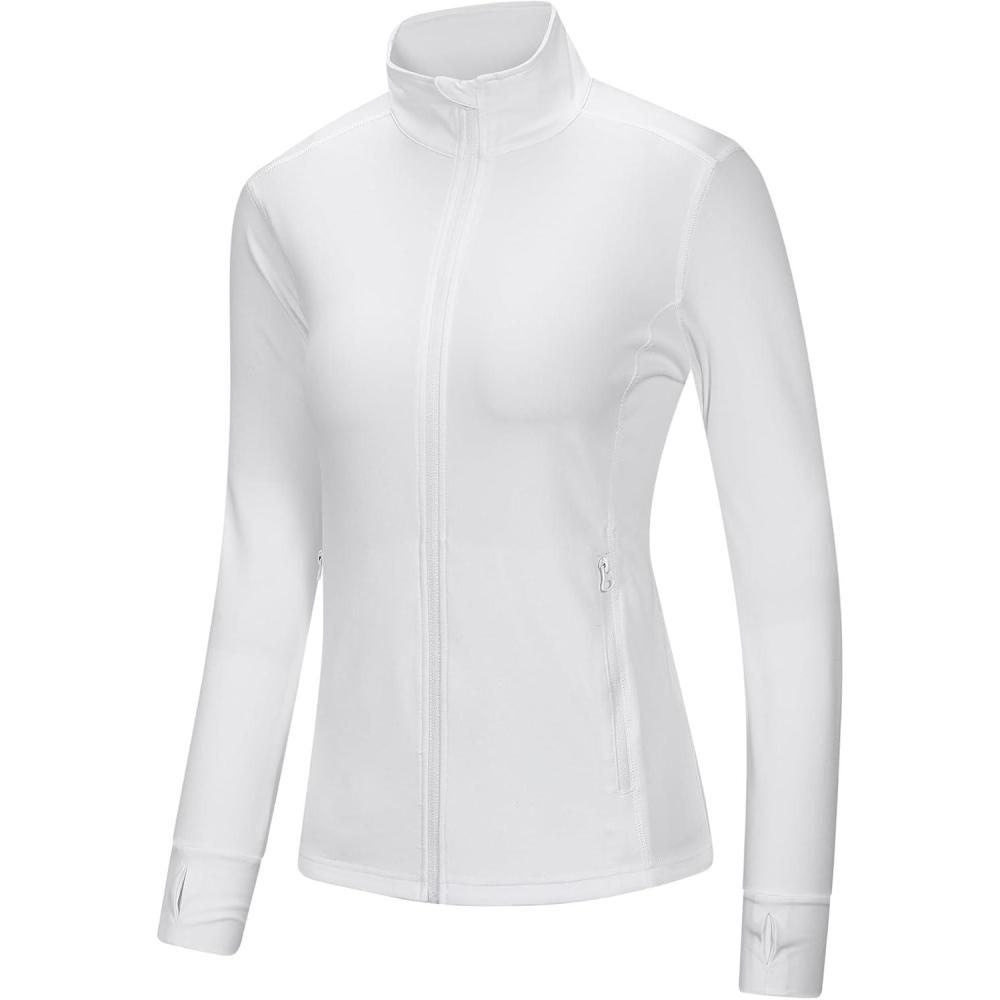imageOutdoor Ventures Womens Full Zip Up Athletic Jacket Lightweight Workout Running Jacket with Pockets for Hiking Yoga GymWhite