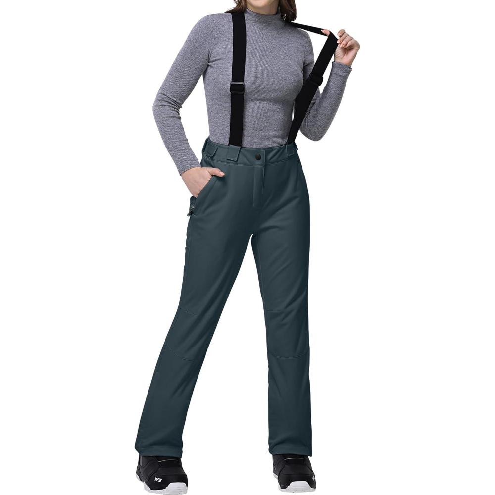 imageOutdoor Ventures Womens Ski Snow Bib Pants Warm Insulated Waterproof Snowboard Softshell Pants with Detachable BibDim Grey