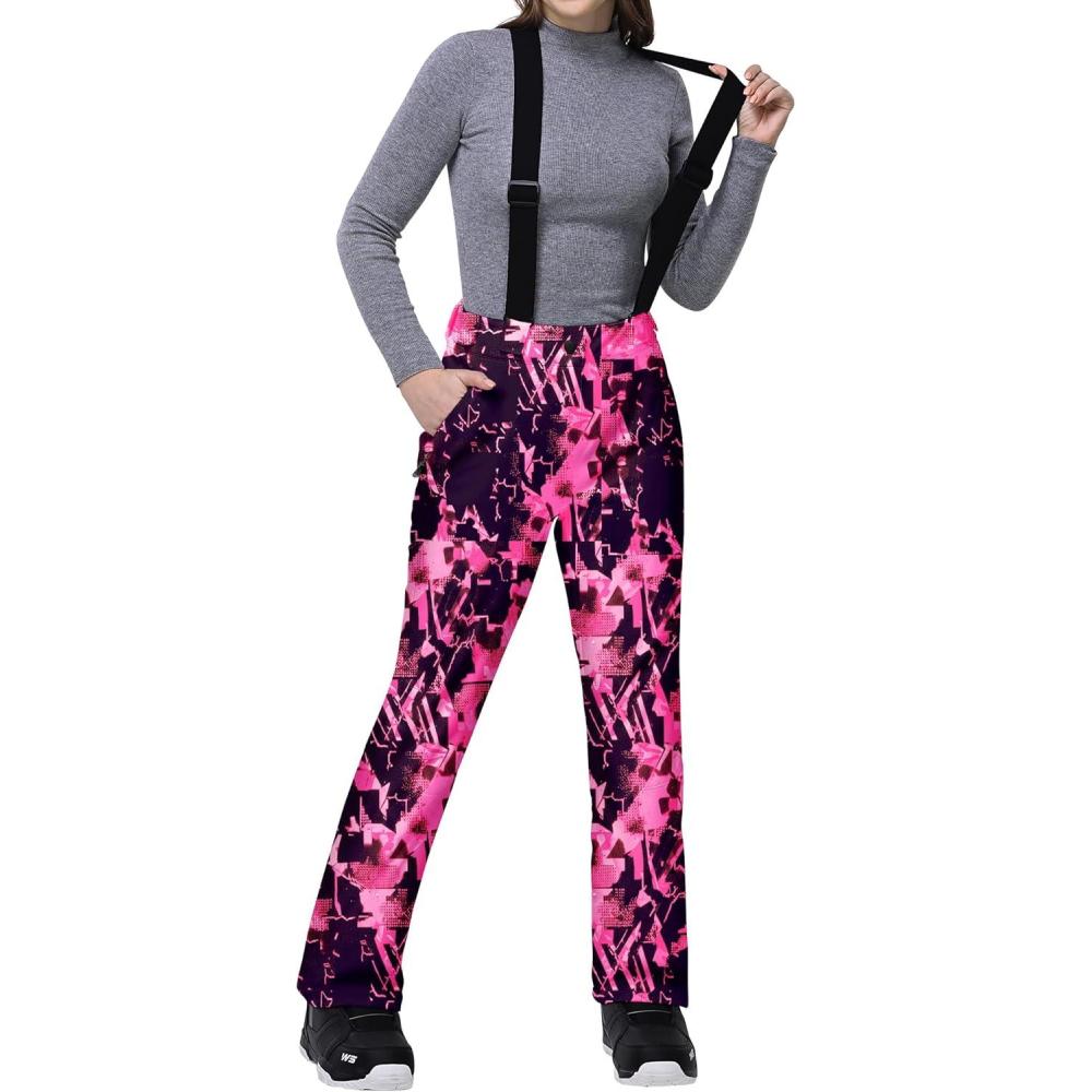 imageOutdoor Ventures Womens Ski Snow Bib Pants Warm Insulated Waterproof Snowboard Softshell Pants with Detachable BibRose Melange