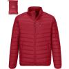 Outdoor Ventures Men’s Lightweight Packable Puffer Winter Jacket Insulated Puffy Coat for Snow Ski Hiking Travel(Mountain Red(fold in Pocket))