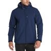 Outdoor Ventures Men’s Lightweight Softshell Jacket Fleece Lined Hooded Water Resistant Winter Hiking Windbreaker Jackets(Blue-removable Hood)