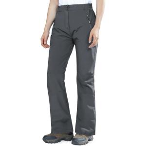 Outdoor Ventures Fleece Lined Waterproof Pants Women Ski Snow Insulated Softshell Snowboard Hiking with Boot Cut(New Dark Grey – Elastic Waistband)