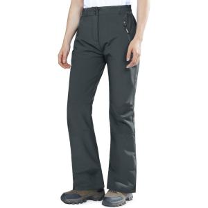 Outdoor Ventures Fleece Lined Waterproof Pants Women Ski Snow Insulated Softshell Snowboard Hiking with Boot Cut(New Dim Grey – Elastic Waistband)