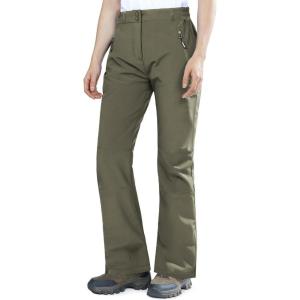 Outdoor Ventures Fleece Lined Waterproof Pants Women Ski Snow Insulated Softshell Snowboard Hiking with Boot Cut(New Olive Green – Elastic Waistband)