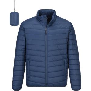 Outdoor Ventures Men’s Lightweight Packable Puffer Winter Jacket Insulated Puffy Coat for Snow Ski Hiking Travel(Collegiate Navy(fold in Bag))
