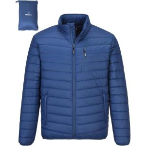 Outdoor Ventures Men’s Lightweight Packable Puffer Winter Jacket Insulated Puffy Coat for Snow Ski Hiking Travel(Collegiate Navy(fold in Pocket))