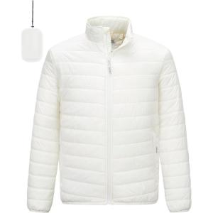 Outdoor Ventures Men’s Lightweight Packable Puffer Winter Jacket Insulated Puffy Coat for Snow Ski Hiking Travel(Cream(fold in Pocket Or Bag))