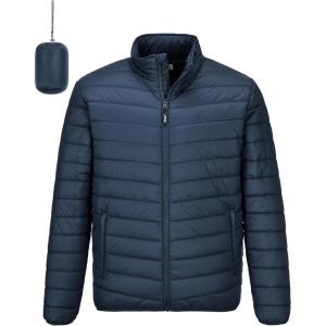 Outdoor Ventures Men’s Lightweight Packable Puffer Winter Jacket Insulated Puffy Coat for Snow Ski Hiking Travel(Dark Denim(fold in Pocket Or Bag))