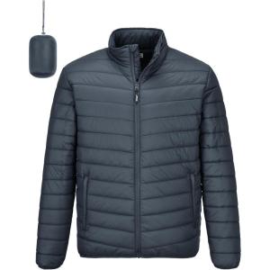 Outdoor Ventures Men’s Lightweight Packable Puffer Winter Jacket Insulated Puffy Coat for Snow Ski Hiking Travel(Dark Grey(fold in Pocket Or Bag))