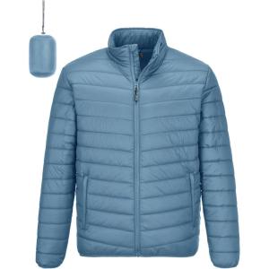 Outdoor Ventures Men’s Lightweight Packable Puffer Winter Jacket Insulated Puffy Coat for Snow Ski Hiking Travel(Grayish Blue(fold in Pocket Or Bag))