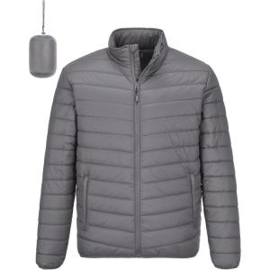 Outdoor Ventures Men’s Lightweight Packable Puffer Winter Jacket Insulated Puffy Coat for Snow Ski Hiking Travel(Grey(fold in Bag))