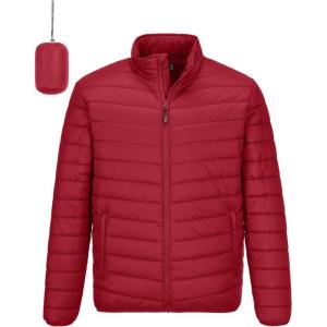 Outdoor Ventures Men’s Lightweight Packable Puffer Winter Jacket Insulated Puffy Coat for Snow Ski Hiking Travel(Mountain Red(fold in Bag))