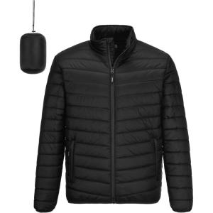 Outdoor Ventures Men’s Lightweight Packable Puffer Winter Jacket Insulated Puffy Coat for Snow Ski Hiking Travel(New Black(fold in Bag))